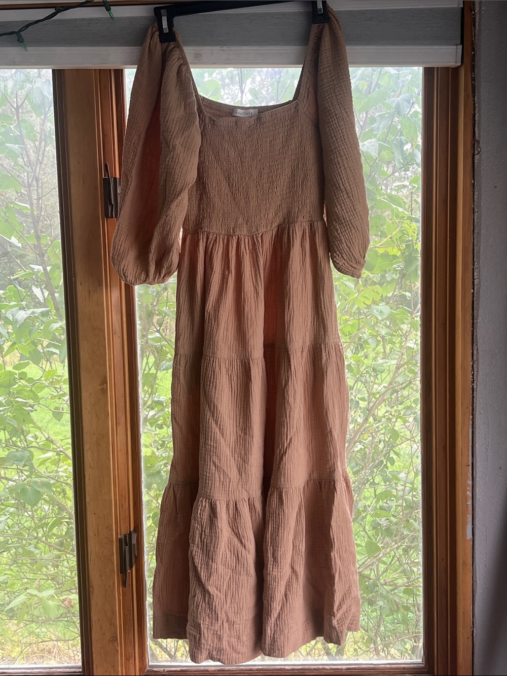 Smocked Square-Neck Maxi Dress — Dusty Rose